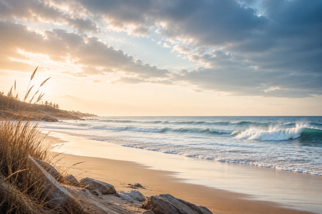 Golden-hour waves on a coastal beach